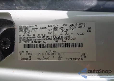 2016 Ford F-150 Xl из США, поврежденный, VIN 1FTEX1C8XGFB44123